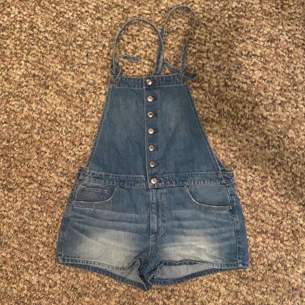 American Eagle denim overall shorts